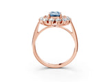 Rose gold Fancy Blue Emerald Cut Diamond Floral Double Halo Engagement Ring with Prong Setting_27
