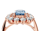 Rose gold Fancy Blue Emerald Cut Diamond Floral Double Halo Engagement Ring with Prong Setting_28