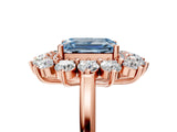 Rose gold Fancy Blue Emerald Cut Diamond Floral Double Halo Engagement Ring with Prong Setting_29