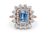 Rose gold Fancy Blue Emerald Cut Diamond Floral Double Halo Engagement Ring with Prong Setting_60