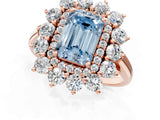 Rose gold Fancy Blue Emerald Cut Diamond Floral Double Halo Engagement Ring with Prong Setting_61