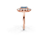 Rose gold Fancy Blue Emerald Cut Diamond Floral Double Halo Engagement Ring with Prong Setting_62