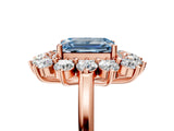 Rose gold Fancy Blue Emerald Cut Diamond Floral Double Halo Engagement Ring with Prong Setting_65