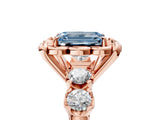 Rose gold Fancy Blue Emerald  Cut Diamond Floral Halo Engagement Ring with Shared Prong Setting 1