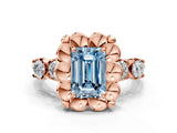 Rose gold Fancy Blue Emerald  Cut Diamond Floral Halo Engagement Ring with Shared Prong Setting 2