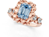 Rose gold Fancy Blue Emerald  Cut Diamond Floral Halo Engagement Ring with Shared Prong Setting 3