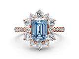 Rose gold Fancy Blue Emerald  Cut Diamond Floral Halo Pave Band with Prong Setting_37