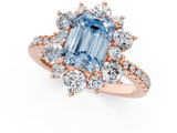 Rose gold Fancy Blue Emerald  Cut Diamond Floral Halo Pave Band with Prong Setting_38