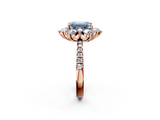 Rose gold Fancy Blue Emerald  Cut Diamond Floral Halo Pave Band with Prong Setting_39
