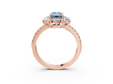 Rose gold Fancy Blue Emerald  Cut Diamond Floral Halo Pave Band with Prong Setting_40