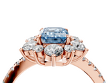Rose gold Fancy Blue Emerald  Cut Diamond Floral Halo Pave Band with Prong Setting_41