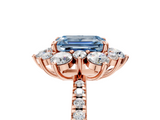 Rose gold Fancy Blue Emerald  Cut Diamond Floral Halo Pave Band with Prong Setting_42