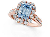 Rose gold Fancy Blue Emerald Cut Diamond Floral Halo Ring with Pavé Band and Prong Setting_4