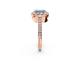 Rose gold Fancy Blue Emerald Cut Diamond Floral Halo Ring with Pavé Band and Prong Setting_5