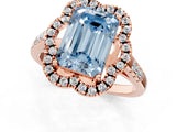 Rose gold Fancy Blue Emerald Cut Diamond Floral Halo Split Shank Prong Setting Ring_1