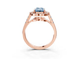 Rose gold Fancy Blue Emerald Cut Diamond Floral Halo Split Shank Prong Setting Ring_3