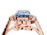 Rose gold Fancy Blue Emerald Cut Diamond Floral Halo Split Shank Prong Setting Ring_4