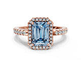 Rose gold Fancy Blue Emerald Cut Diamond Halo Engagement Ring with Pavé Band and Prong Setting_27