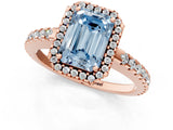 Rose gold Fancy Blue Emerald Cut Diamond Halo Engagement Ring with Pavé Band and Prong Setting_28