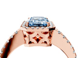 Rose gold Fancy Blue Emerald Cut Diamond Halo Engagement Ring with Pavé Band and Prong Setting_31