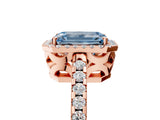 Rose gold Fancy Blue Emerald Cut Diamond Halo Engagement Ring with Pavé Band and Prong Setting_32
