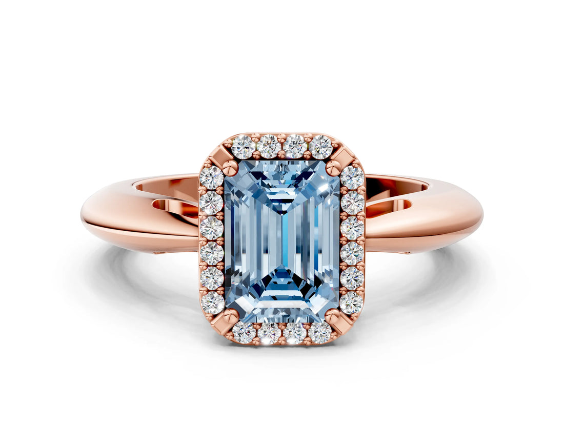 Rose gold Fancy Blue Emerald  Cut Diamond Halo Engagement Ring with Split Shank and Four-Prong Setting_106