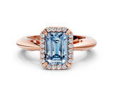 Rose gold Fancy Blue Emerald  Cut Diamond Halo Engagement Ring with Split Shank and Four-Prong Setting_106