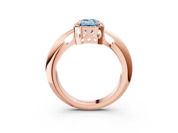 Rose gold Fancy Blue Emerald  Cut Diamond Halo Engagement Ring with Split Shank and Four-Prong Setting