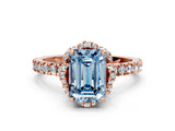 Rose gold Fancy Blue Emerald Cut Diamond Halo Pave Band with Four-Prong Setting_3