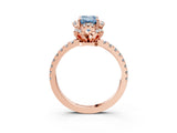 Rose gold Fancy Blue Emerald Cut Diamond Halo Pave Band with Four-Prong Setting_6