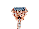 Rose gold Fancy Blue Emerald Cut Diamond Halo Pave Band with Four-Prong Setting_8