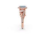 Rose gold Fancy Blue Emerald Cut Diamond Halo Ring with Milgrain Pavé Band and Four-Prong Setting_39
