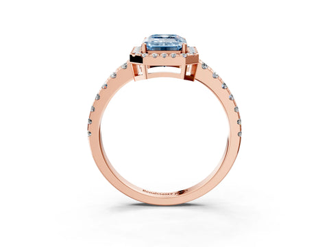 Rose gold Fancy Blue Emerald Cut Diamond Halo Ring with Pavé Band and Four-Prong Setting_3