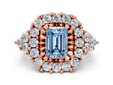 Rose gold Fancy Blue Emerald Cut Diamond Halo Ring with Pavé Band and Four-Prong Setting_41