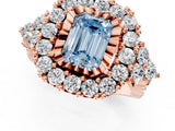 Rose gold Fancy Blue Emerald Cut Diamond Halo Ring with Pavé Band and Four-Prong Setting_42