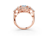 Rose gold Fancy Blue Emerald Cut Diamond Halo Ring with Pavé Band and Four-Prong Setting_44