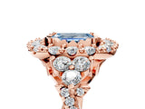Rose gold Fancy Blue Emerald Cut Diamond Halo Ring with Pavé Band and Four-Prong Setting_46