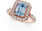 Rose gold Fancy Blue Emerald Cut Diamond Halo Ring with Pavé Band and Prong Setting_1