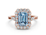 Rose gold Fancy Blue Emerald Cut Diamond Halo Ring with Pear Side Stones and Prong Setting_52