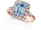 Rose gold Fancy Blue Emerald Cut Diamond Halo Ring with Pear Side Stones and Prong Setting_53