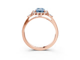 Rose gold Fancy Blue Emerald Cut Diamond Halo Ring with Pear Side Stones and Prong Setting_55