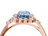 Rose gold Fancy Blue Emerald Cut Diamond Halo Ring with Pear Side Stones and Prong Setting_56