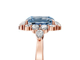 Rose gold Fancy Blue Emerald Cut Diamond Halo Ring with Pear Side Stones and Prong Setting_57