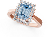 Rose gold Fancy Blue Emerald  Cut Diamond Halo Ring with Round Brilliant Halo and Solitaire Band_88