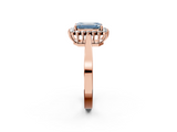 Rose gold Fancy Blue Emerald  Cut Diamond Halo Ring with Round Brilliant Halo and Solitaire Band_89