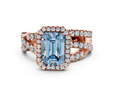 Rose gold Fancy Blue Emerald Cut Diamond Halo Ring with Round Split Shank and Prong Setting_36
