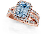 Rose gold Fancy Blue Emerald Cut Diamond Halo Ring with Round Split Shank and Prong Setting_37