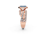 Rose gold Fancy Blue Emerald Cut Diamond Halo Ring with Round Split Shank and Prong Setting_38