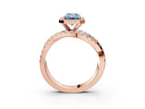 Rose gold Fancy Blue Emerald Cut Diamond Halo Ring with Round Split Shank and Prong Setting_39