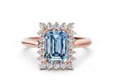 Rose gold Fancy Blue Emerald  Cut Diamond Halo Ring with Solitaire Band and Prong Setting_52